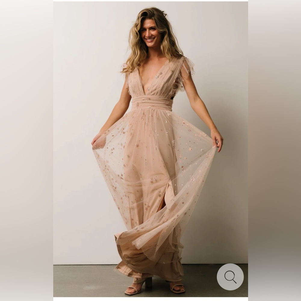Baltic Born Nova Shimmer Maxi Dress Champagne Tulle Formal Bridesmaid